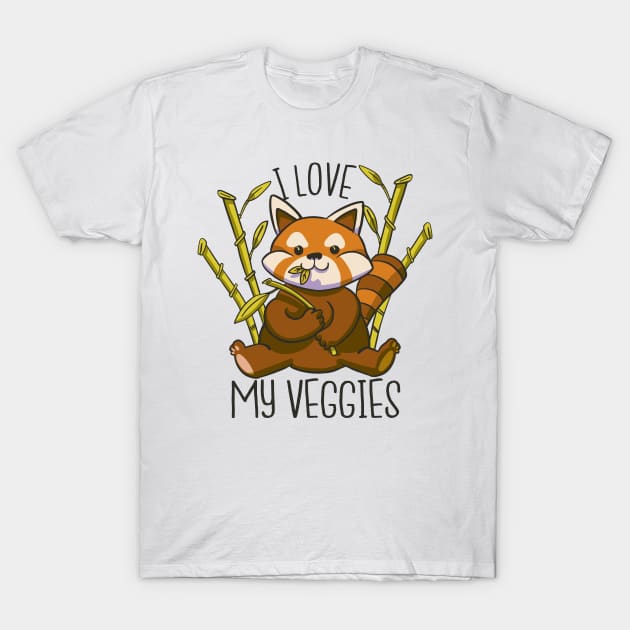 I Love My Veggies Cute Red Panda T-Shirt by Visual Vibes